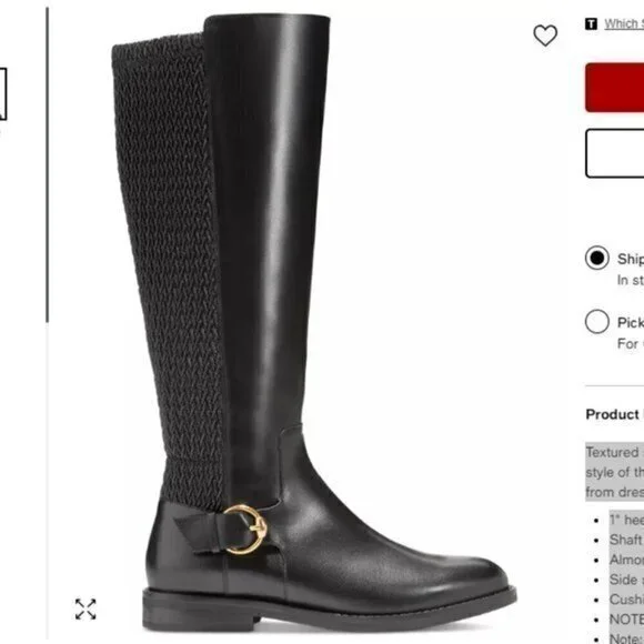 Cole Haan Boots womens 7 Isabell Stretch Black Leather Knee High Riding Boots